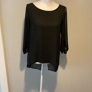Everly Black Blouse Sheer Long Sleeve